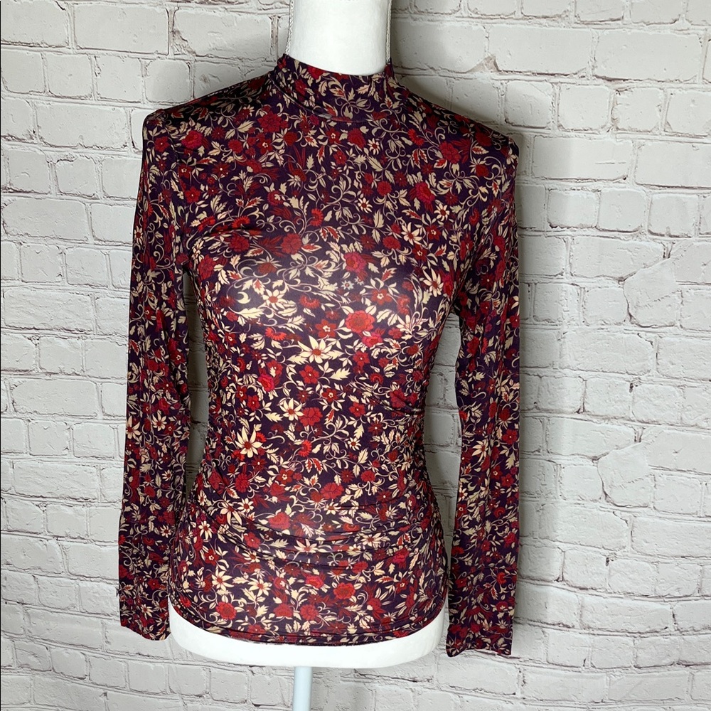 Farm Rio Mesh Cinched Long Sleeve Top